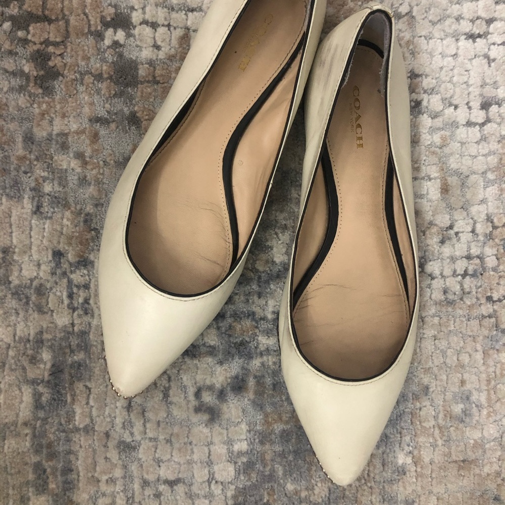 Coach Leather Pointed Toe Flats with Gold Accent